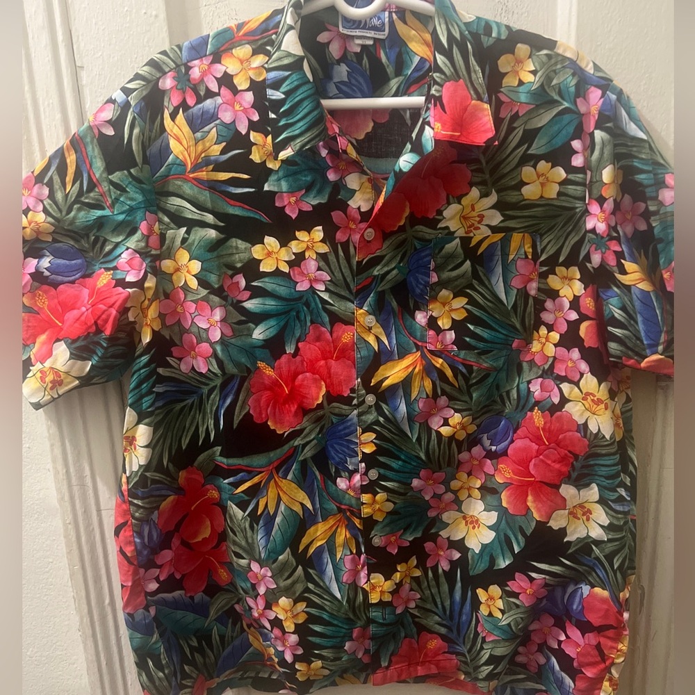 WAVE Hawaiian Floral Shirt Mens Sz XL Made In The USA 100% Cotton Excellent